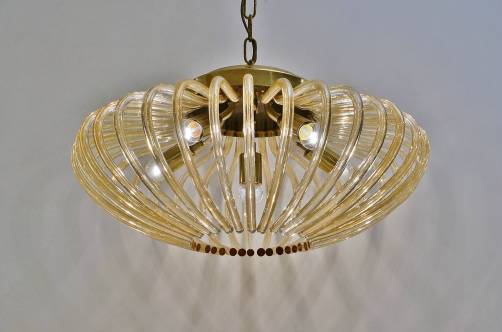 Venini pendant light, large size glass & brass, 1950s, Italian